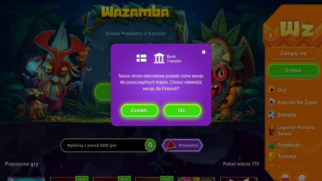 Wazamba casino screenshot